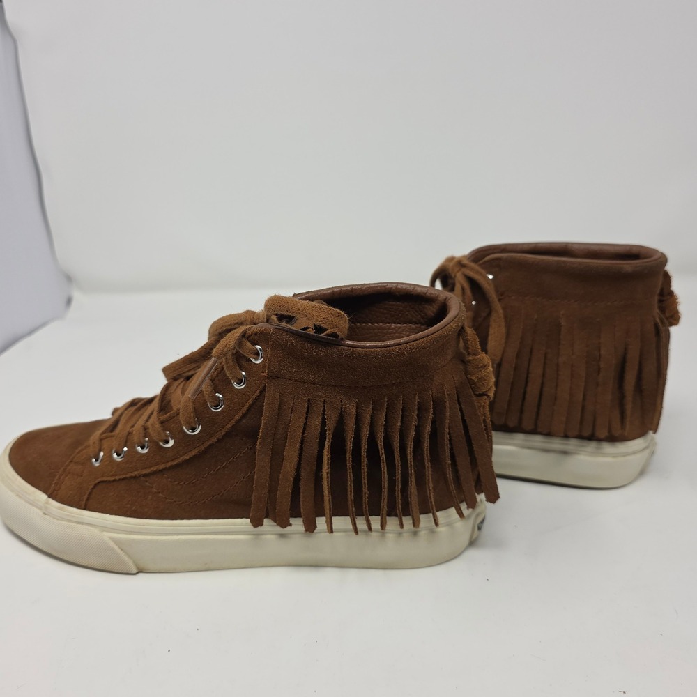 Vans Sk8 Hi Moc Womens 9 Mens 7.5 Brown Suede Fringe High Top Skateboard Shoes - Picture 4 of 9